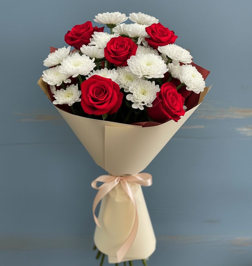 Букет цветов из: Розы и Хризантемы в Успенской