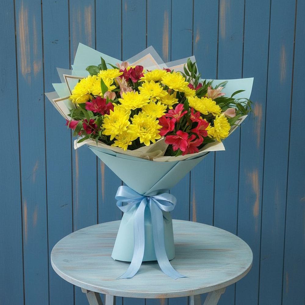 Букет цветов из: Альстромерии и Хризантемы в Успенской