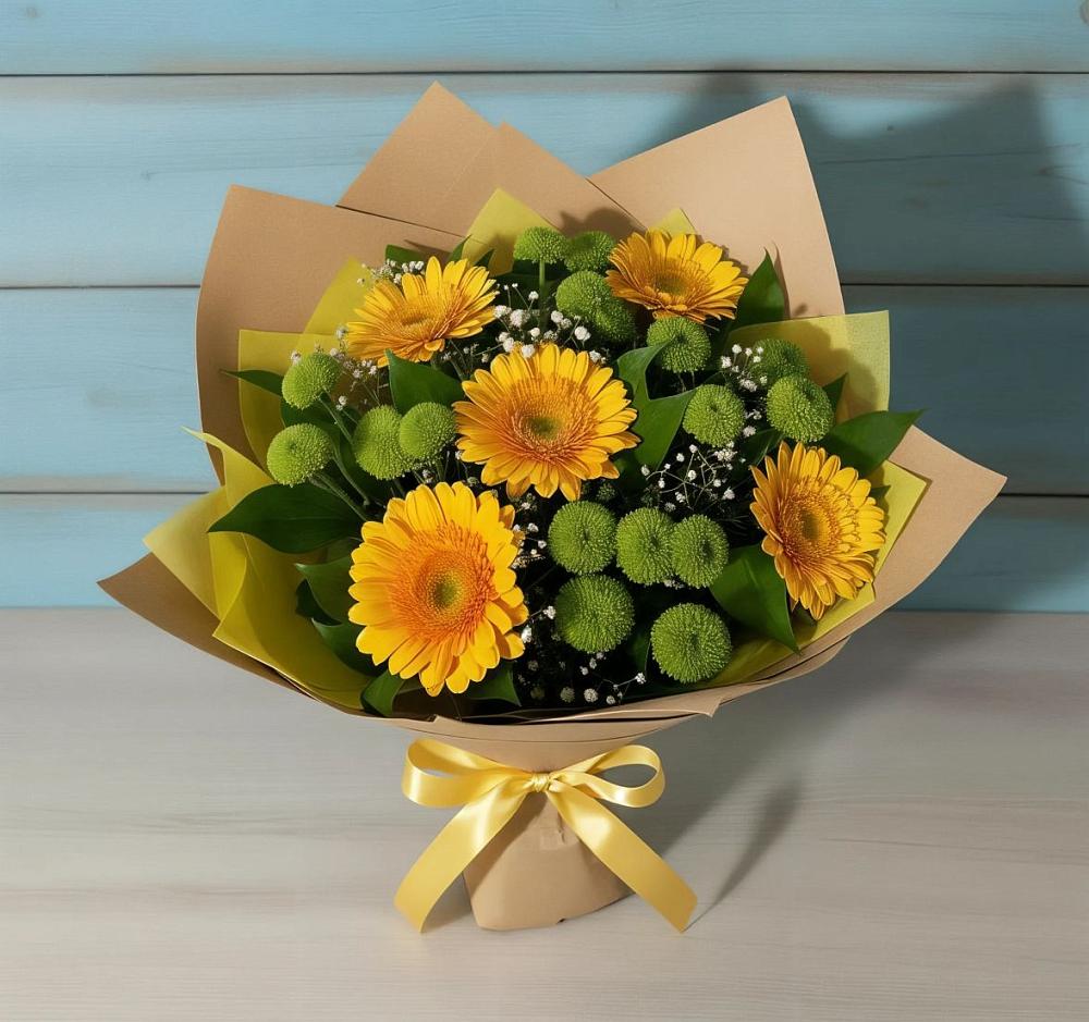 Букет цветов из: Герберы и Хризантемы в Успенской