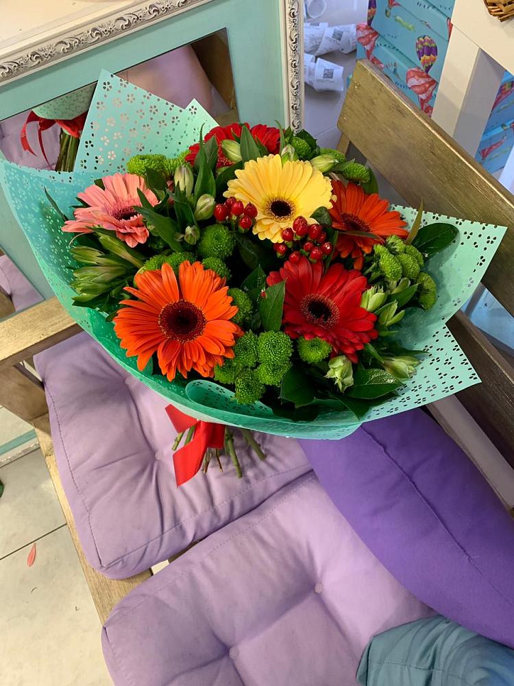 Букет цветов из: Герберы, Хризантемы и Альстромерии в Успенской
