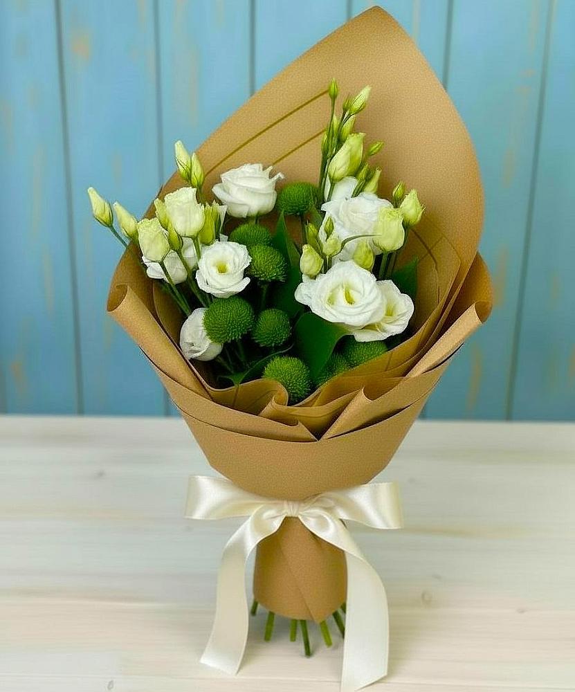 Букет цветов из: Хризантемы и Лизиантусы в Успенской