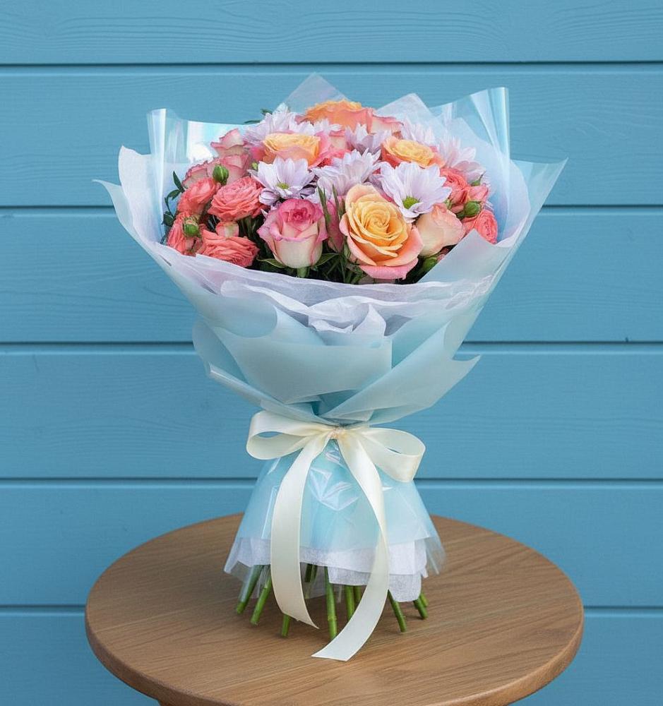 Букет цветов из: Хризантемы и Розы в Успенской