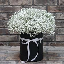 Цветочная композиция из Гипсофила в шляпной коробке в Успенской